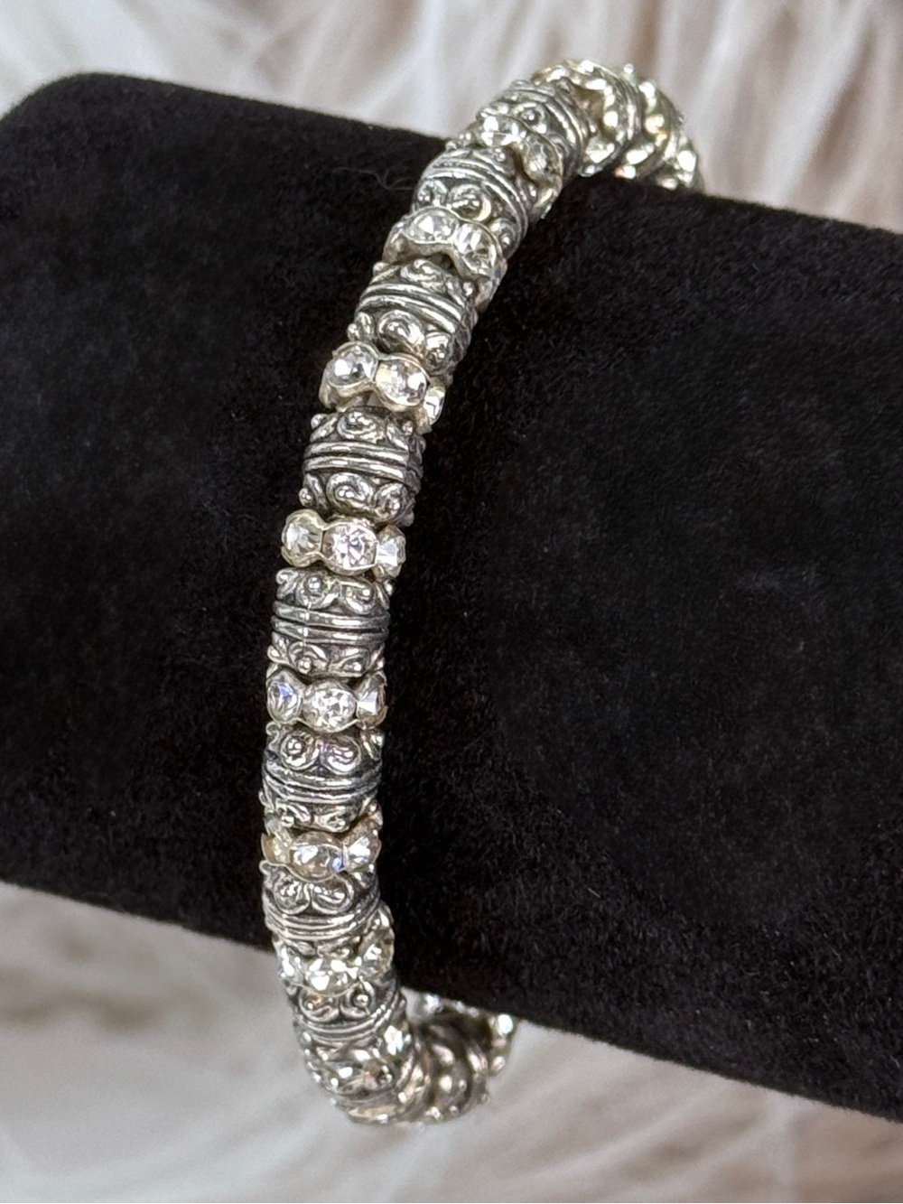 Handcrafted Silvertone Crystal Stretch Bracelet -ll